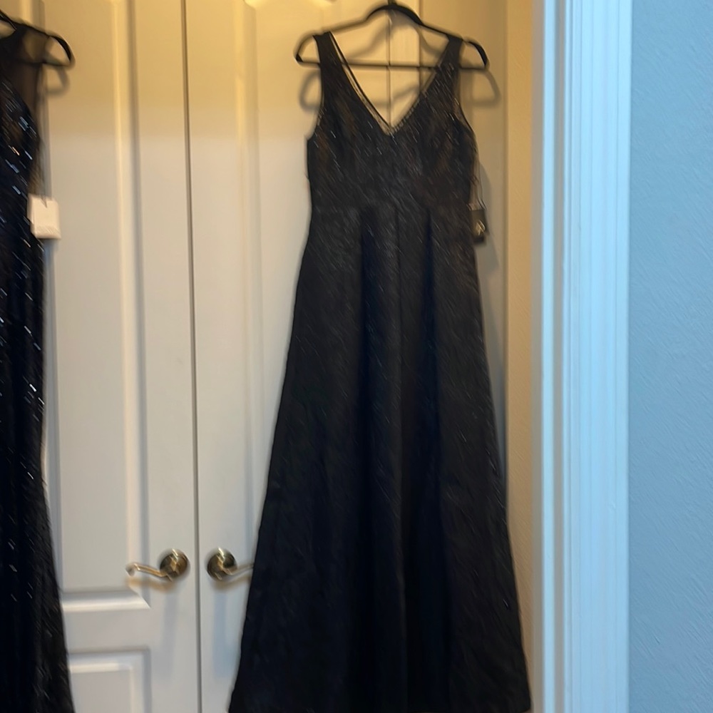 Adrianna Pappel, size 6, black sequined beaded jacquard gown, floor length.